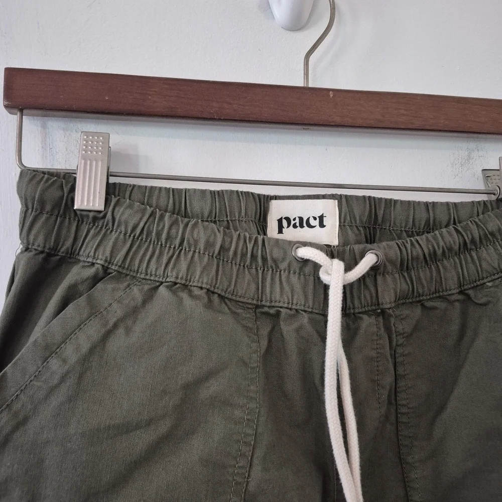 Pact Organic Cotton Stretch Pants Women's M Olive Drawstring Utility Sustainable - Picture 6 of 9